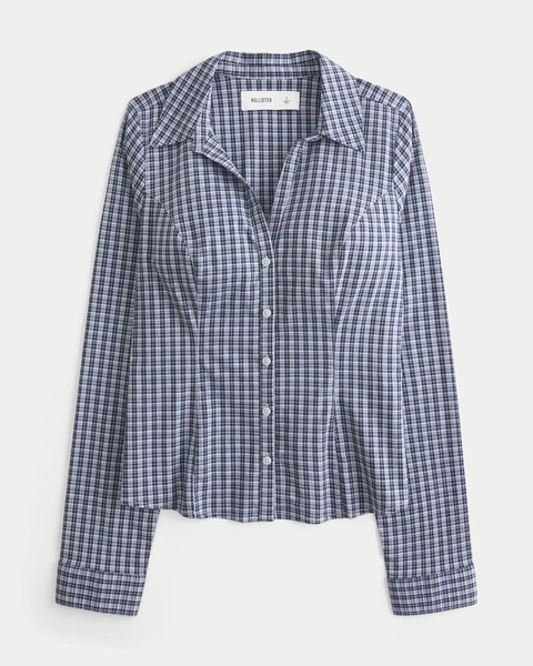 Stretch Poplin Button-Through Shirt