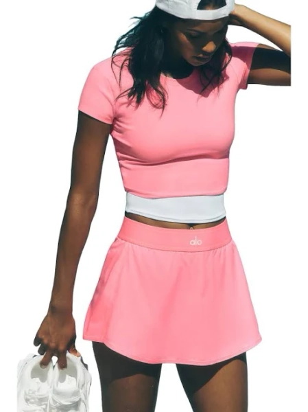 Alo Yoga Match Point Tennis Mini Skirt | Built-In Shorts, Side-Pocket | Neon Bubblegum