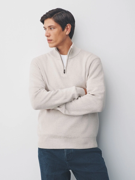 Oatmeal Plain Regular Fit 100% Cotton Premium Quarter Zip Jumper