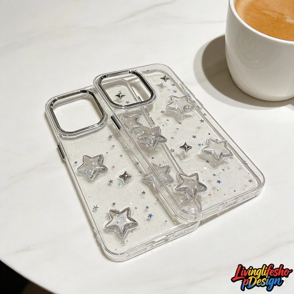 Étui de téléphone transparent Laser Star, jolie coque de protection anti-chute 3D Star, accessoire iPhone pour iPhone 17 Pro Max/16/15/14/13 12 7 8 6