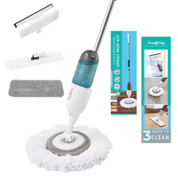 True & Tidy Spray-360 Clean Everywhere Spray Mop Kit - White: Plastic, Stainless Steel, Microfiber Construction