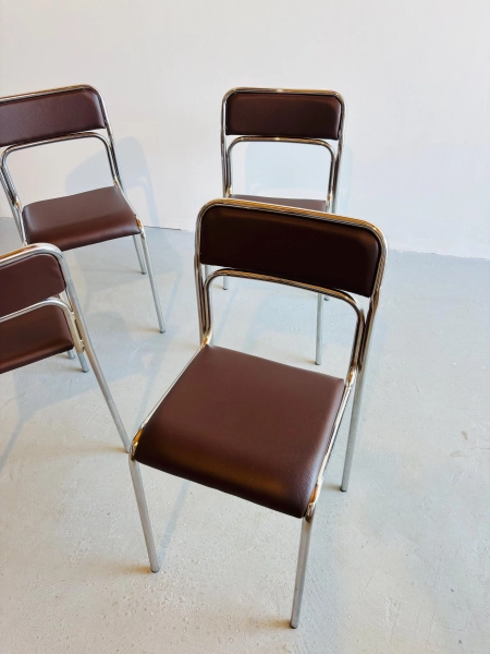 Vintage Bauhaus Chrome Chairs / Modernist Dining Chairs/Chocolate Brown Upholstery/ 1990s