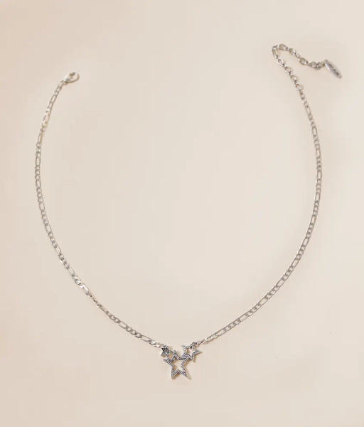 Silver Triple Pave Stars Necklace