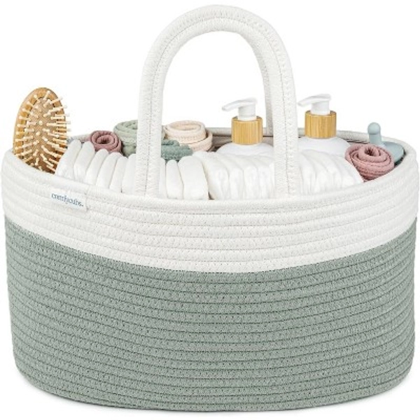 Large Portable Baby Diaper Caddy Organizer Nursery Storage Bin and Car Travel Basket by Comfy Cubs - Sage