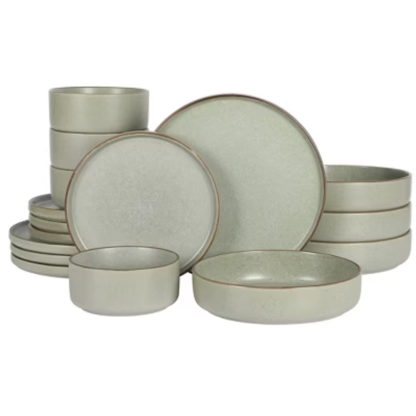 Gibson Elite Gelston Stoneware Matte Reactive Glaze 16 Piece (Service for 4) Plates and Bowl Dinnerware Set Green