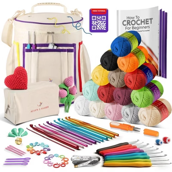 Hearth & Harbor Crochet Kit for Beginners Adults and Kids, Amigurumi and Crocheting Kit with Soft Yarn and Crochet Bag
