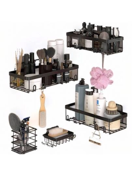 Shower Caddy Shelf 5Packs Organizer Rack, Self Adhesive Bathroom Shelves Basket, Large Capacity Rustproof Stainless Steel Shower Shelves,No Drilling Apartment Essentials Shower Basket With Soap Dish, 5pcs Shower Organiser Shower Rack No Drilling Bathroom Shelves With Soap Dish, Self Adhesive Shower Organiser Back To School