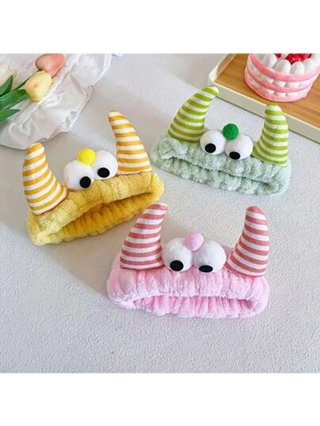 1pc Bull Horn Striped Headbands, Bath Headband,Cute Hair Band, Creative Polyester Facial Makeup Headband For Bathroom, Plush Wristband With Coral Fleece Sweatband For Face Washing/Sweating, Waterproof Hair Band For Spa Treatment - Skincare, Yoga, Sports, Party Hair Accessories For Girls,Skincare Headband,Beauty,Skin Care Products,Spa,Self Care,Skin Care Tools,Face Care,Esthetician Supplies,Skin,Face Wash,Facial