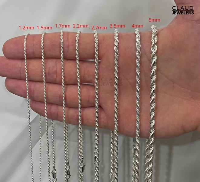 Italian Solid Sterling Silver Rope Link Chain Necklace 925 Silver Chain UNISEX