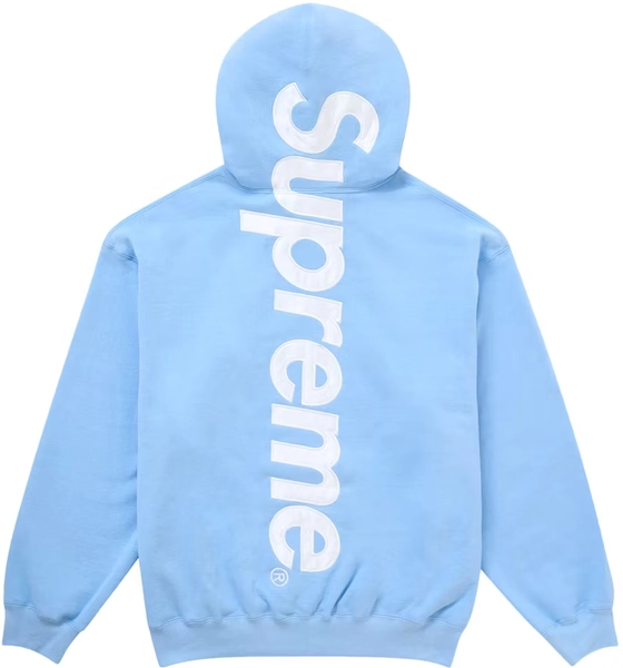 Supreme Satin Applique Hooded Sweatshirt FW24 Light Blue
