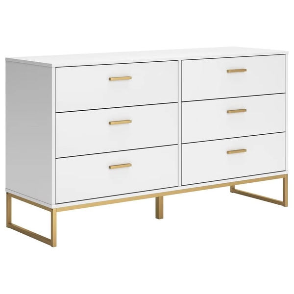 Ashley Socalle 6-Drawer Dresser in Matte White and Gold