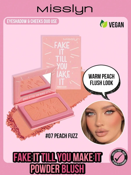 Misslyn Fake It Till You Make It Pressed Powder Blush With Mirror, Matte Finish, High Pigment, Buildable Color, Smooth Texture, Easy To Blend, Long-Lasting Fresh Look, Lightweight Face Blush, Portable Makeup, Party Makeup, Y2K Makeup