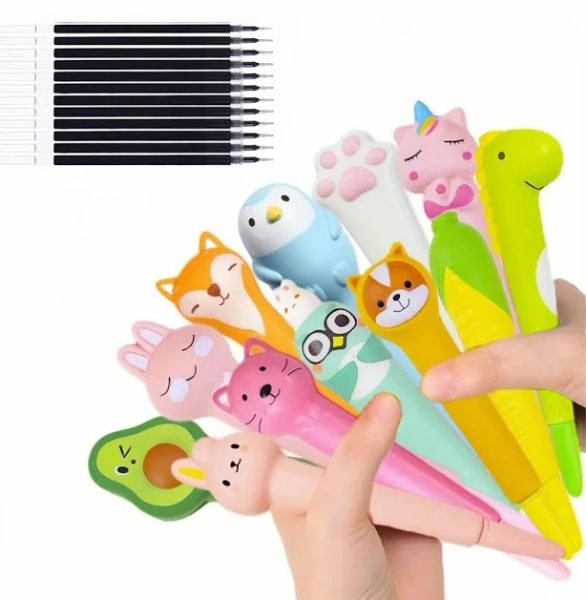 KUNHEHO 12pcs Cute Kawaii Pens For Girls Back to School Supplies Stationary Cool Pens for Teenage Girls Gifts for Tweens Girls Animals P