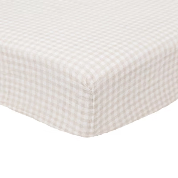 Little Unicorn Cotton Muslin Crib Sheet - Tan Gingham: Woven Abstract Pattern, Fits 9 Inch Mattress