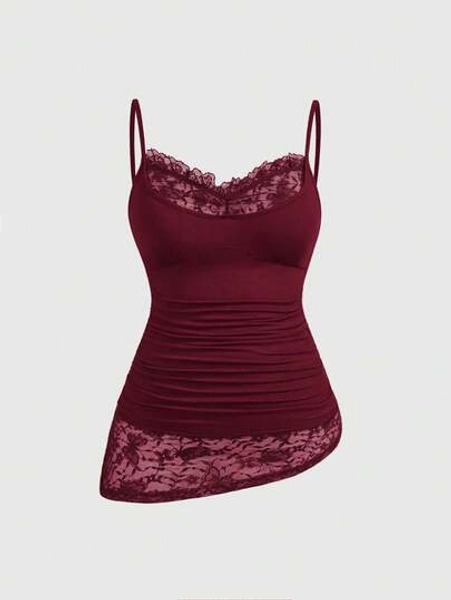 Goth Plus Size Sexy Butterfly Lace Patchwork Minimalist Versatile Long Camisole And Tank Top
