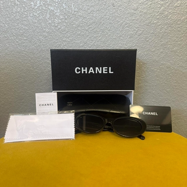 Channel 5515 Black/Gold Oval Sunglasses  💬DM me any... | Depop