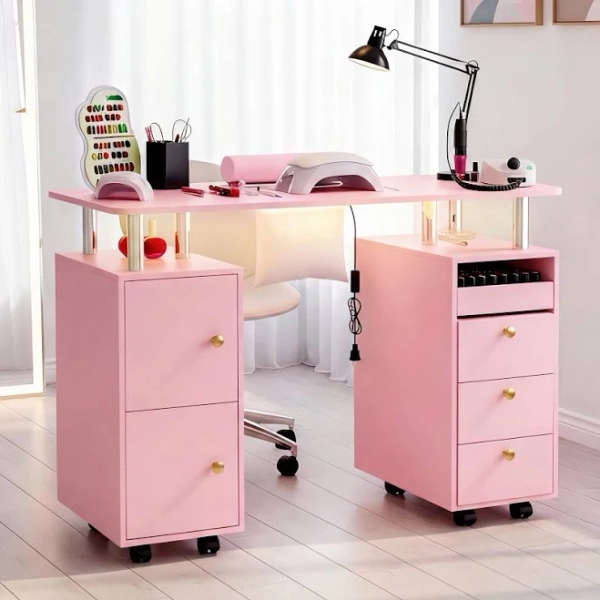 Advwin Nail Table with Dust Collector and Lockable Wheels