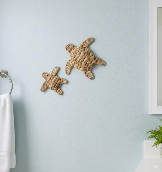 Sea Turtle Wall Decor Set of 2, Handmade Water Hyacinth Wicker Turtles, Boho Coastal Beach Nursery & Bathroom Wall Hanging