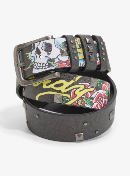 Ed Hardy Skull & Flowers Pyramid Stud Belt