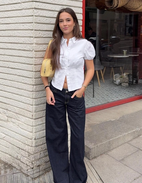 Short sleeve poplin tie-front shirt
