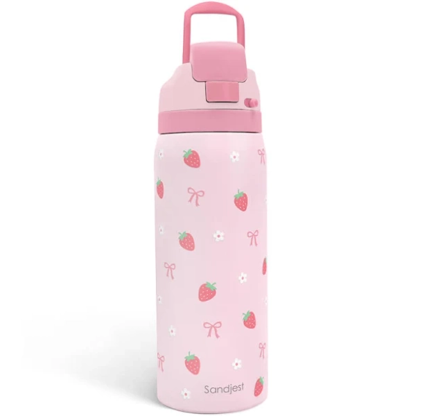 Strawberry Bow Push-button Lid Water Bottle 32oz