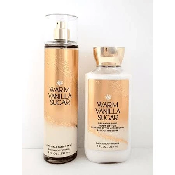 Bath & Body Works Warm Vanilla Sugar Fragrance Body Mist & Body Lotion Set of 2