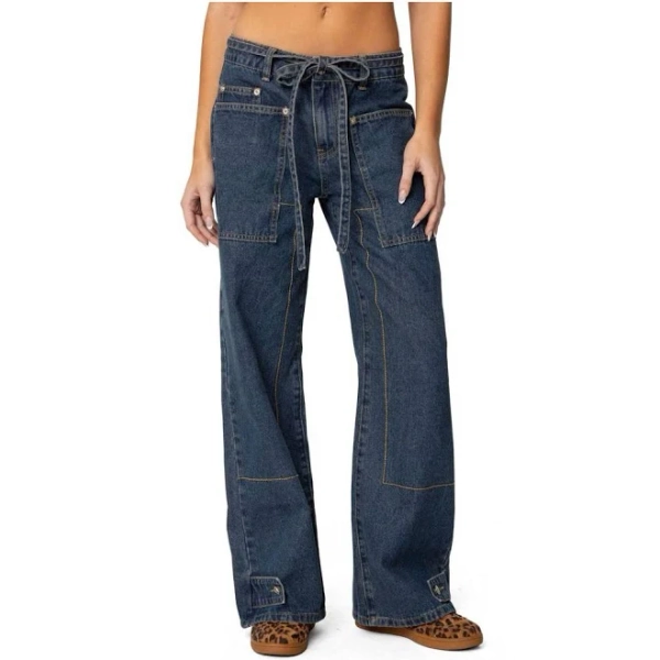 Edikted Women's Funky Stitch Low-Rise Wide-Leg Jeans