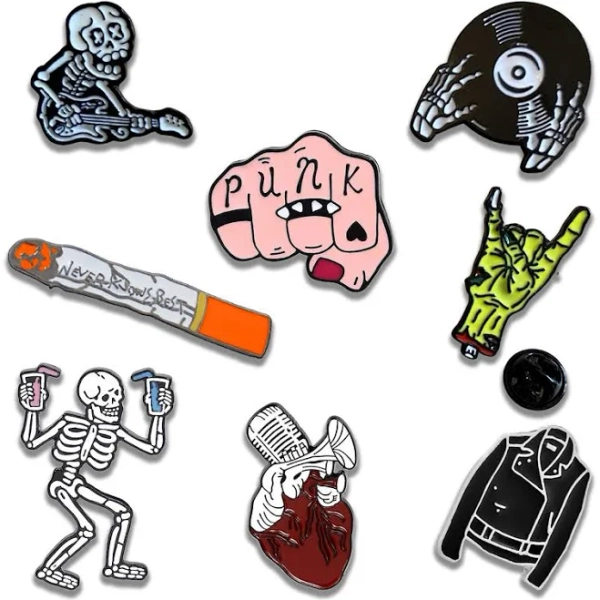 8 Pcs Cool Punk Enamel Brooch Pin Set