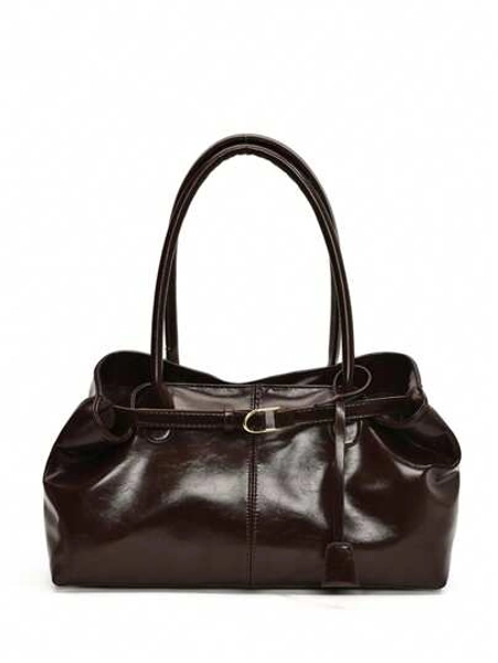 1pc Women's High-Capacity Tote Handbags Female Pu Leather Shoulder Bags Handbag Bags For Girl Casual Classic Simple Designer Business Style Bag Fashion Lady Commute Handbags Commuting To Work Black White Brown Silver