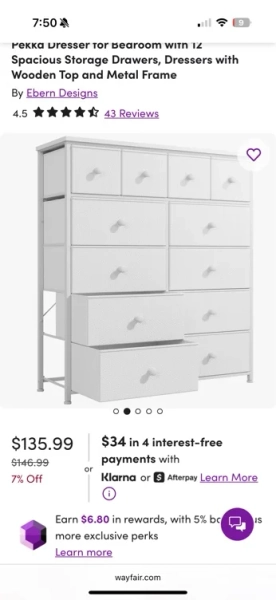 Ebern Designs Pekka Dresser for Bedroom with 12 Spacious Storage Drawers, Dressers with Wooden Top and Metal Frame & Reviews | Wayfair