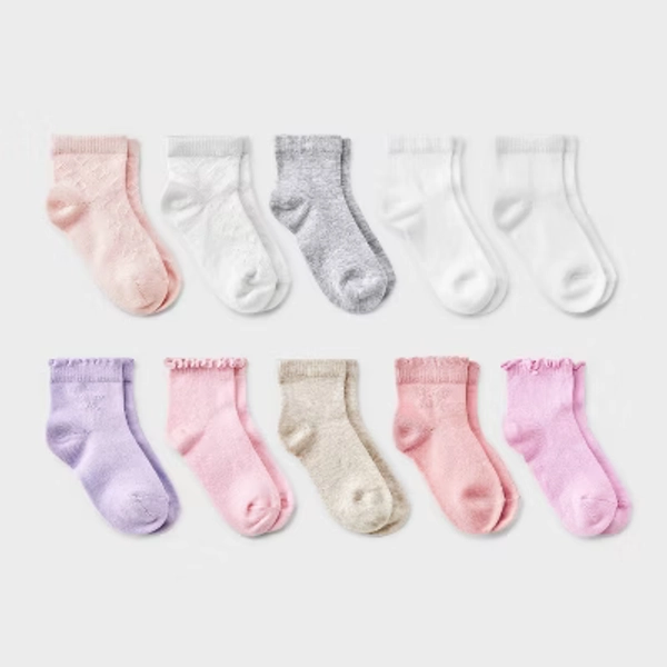Baby 10pk Ankle Socks - Cat & Jack™ 6-12M Pink/Purple/Neutral