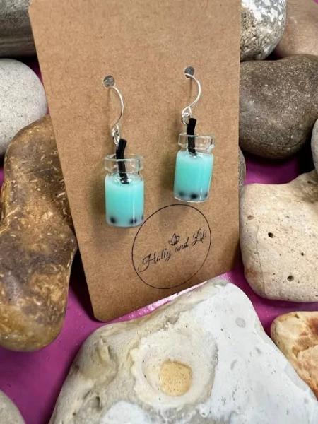 925 Sterling Silver Boba Novelty Bubble Tea Earrings