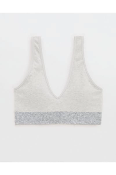 Aerie Superchill Cotton Seamless Plunge Bralette Women's Medium Heather Gray S