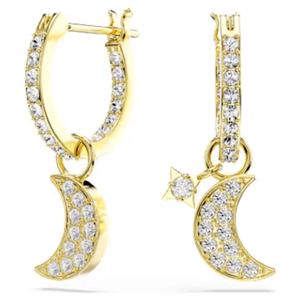 Symbolica drop earrings, Round cut, Moon, White, 18K gold finish