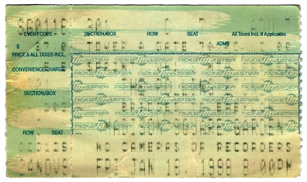 The Rolling Stones &amp; Fiona Apple 1/16/98 NYC NY MSG Rare Ticket Stub