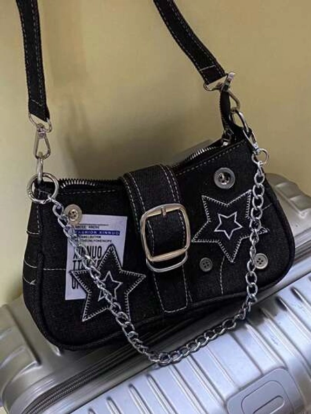 Y2K Cross Decor Underarm Bag, Hot Girls Chain Shoulder Bag, Pink Handbags Purses, Halloween Purse Perfect For Fancy Party Halloween Fashion & Gothic Fashion