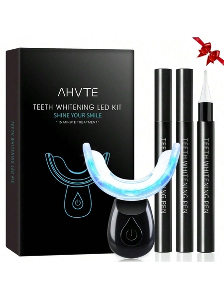 Black Teeth Whitening Kit: 1pc Gel Pen, Suitable For Sensitive Teeth, 16X LED Whitening Gel, Home Dental Care Product, 1pc Mouthpiece, 3pcs 3ml Gel Pens, 200mAh Whitening Device
