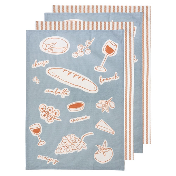 4 Piece A Long Lunch Cotton Kitchen Towel Set