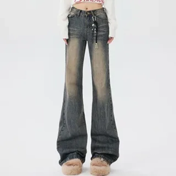 Mid Rise Washed Flared Jeans