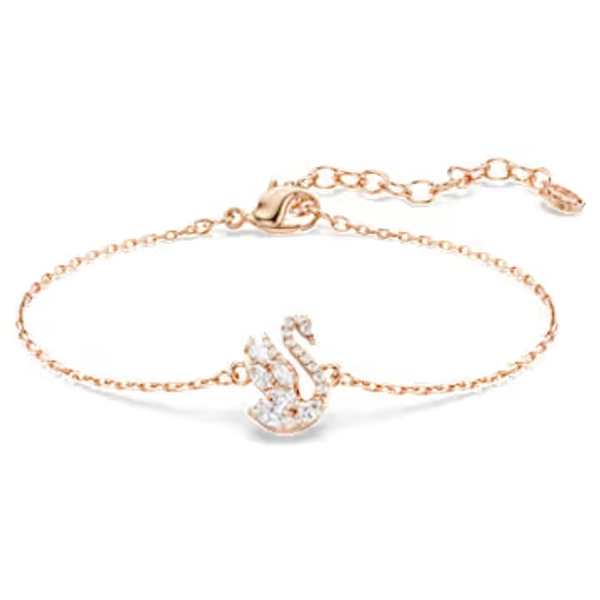 Swan bracelet, Mixed cuts, Swan, White, 18K rose gold finish