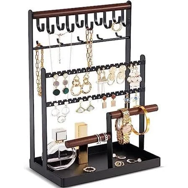 Jewelry Organizer Stand Necklace Organizer Earring Holder, 6 Tier Jewelry Stand Necklace Holder with 15 Hooks, Jewelry Tower Display Rack Storage Tree
