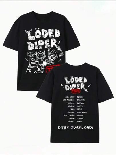 Double - Sided Printing LODED DIPER  Men's Casual Cotton Patterned T-Shirt, 100% Cotton, Unisex Crew-Neck T-Shirt For Summer