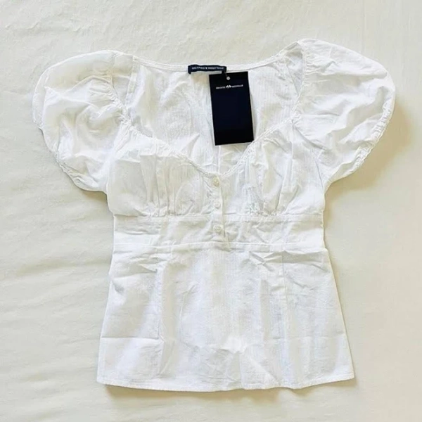 Brandy Melville White Blair Babydoll Ruffle Top for Women One Size