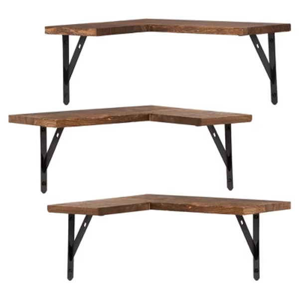 Unique Bargains Wood Wall Mounted Floating Shelves for Bedroom and Kitchen Set of 3 Dark Brown 15.7x11.4 in