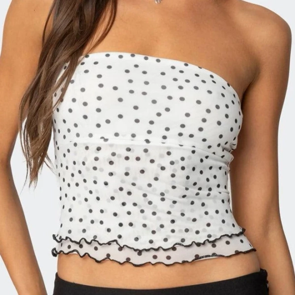 Edikted Women's Laurie Polka Dot Mesh Tube Top