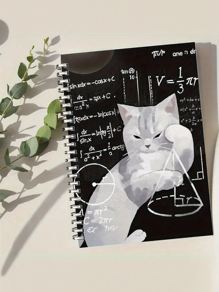 14.48 X 21.08 Cm Cat Math Theme Spiral Notebook, Hardcover Grid Paper, Suitable For Office And School, Ideal Gift For Women, Teachers And Students, 160 Pages, Back To School Essential
