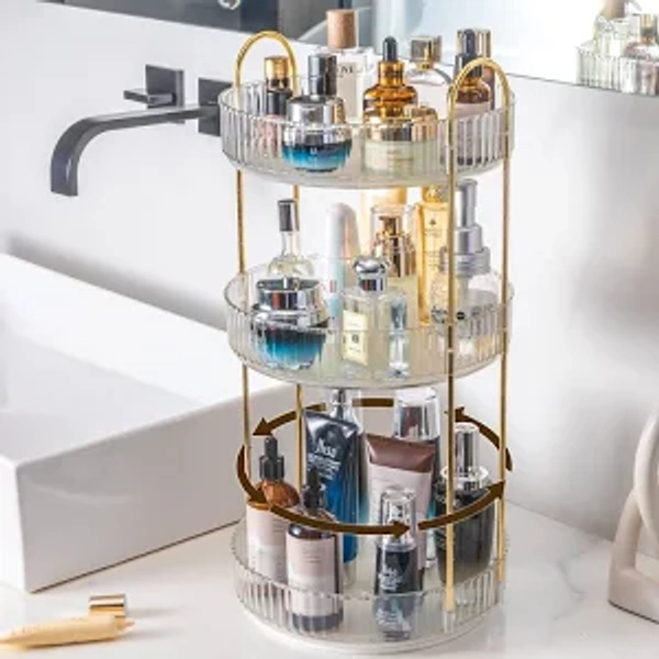 Lighterday Spinning 360 Degree Cosmetics Organiser - 3 Tiers White for Dresser, Bedroom, Bathroom
