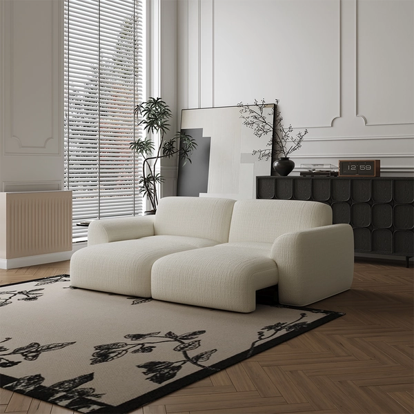 82.68" Luxury French Creamy Loveseat Power Sleeper Sofa Bed Retractable with Remote Control, Waterproof Oversized Lounge Couch, Zero-Distance Wall Placement Pull Out Sofa Bed, Scratch-Resistant and Pet-Friendly Chenille Fabric, Creamy White