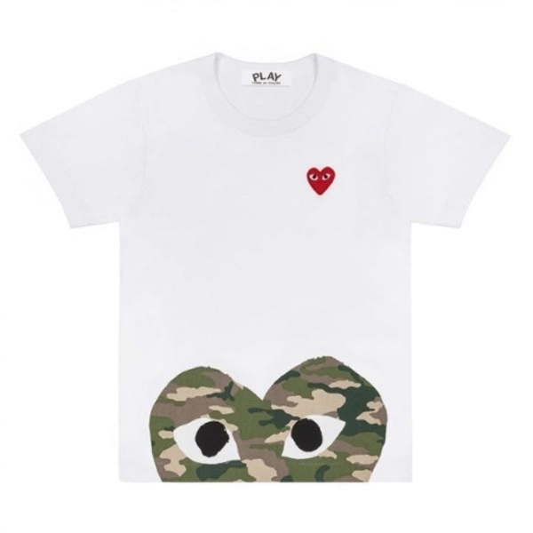 CDG Play White Camo Half Heart TShirt - Official CDG Store