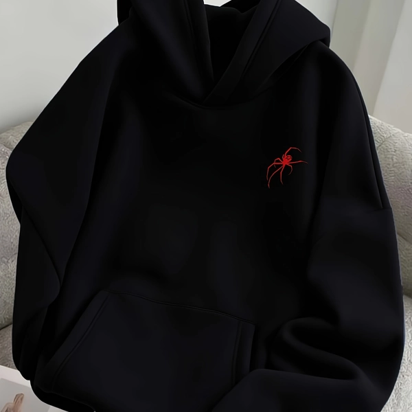 Ladies' Fashion Hooded Sweatshirt Women'S Autumn And Winter European And American Creative Ins One-Piece Sweatshirt Trendy Elegant Fun Cartoon Retro American Spider Star Print Pattern Women'S Clothing Fleece Thickened Sweatshirt Casual Versatile Lon